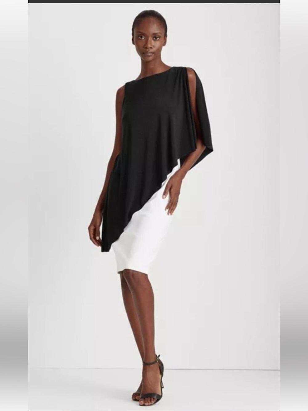Ralph Lauren Elegant Asymmetrical Cape Jersey Dress Size 2 Petite
